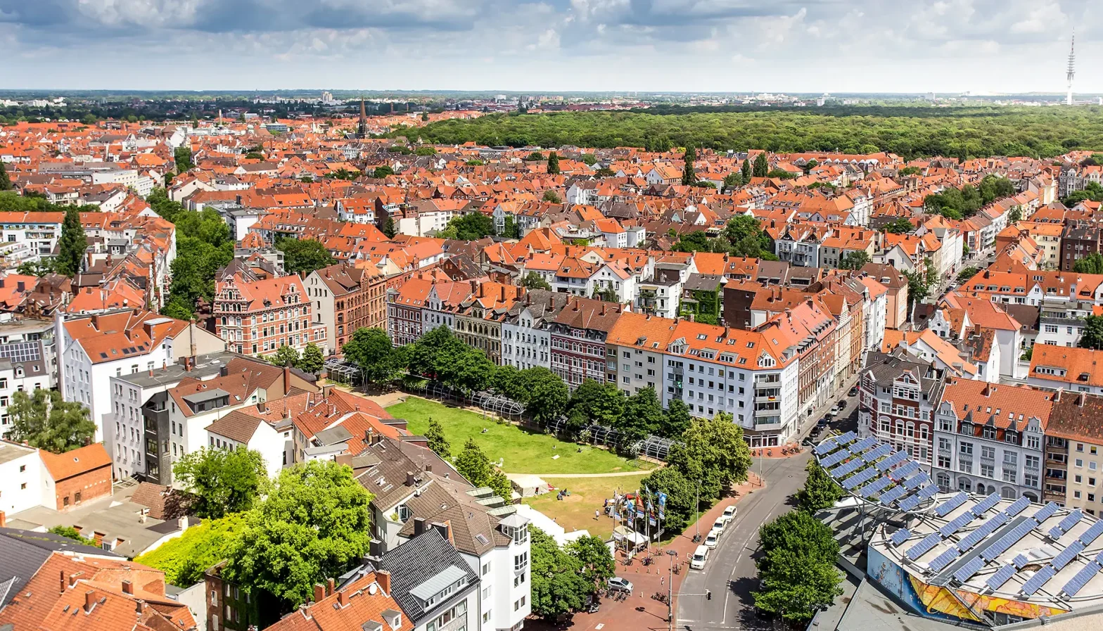 Luftbildaufnahme des Weißekreuzplatz.