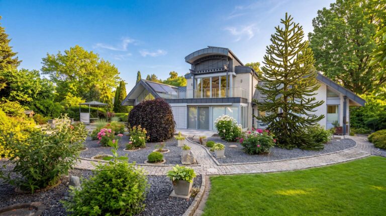 Außenansicht mit Blick in die liebevoll angelegte Gartenanlage